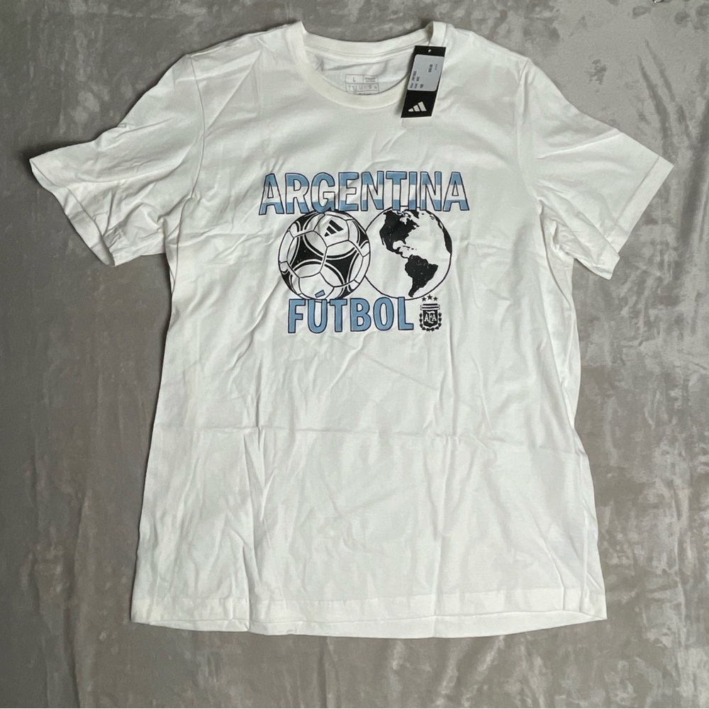 Adidas Men Soccer Argentina World Tee Short Sleeve White T Shirt Size L NWT